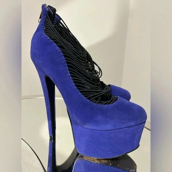 Gently Used LONDON TRASH Blue Leather Ceres Platform Pumps, Size 8 - Picture 2 of 7